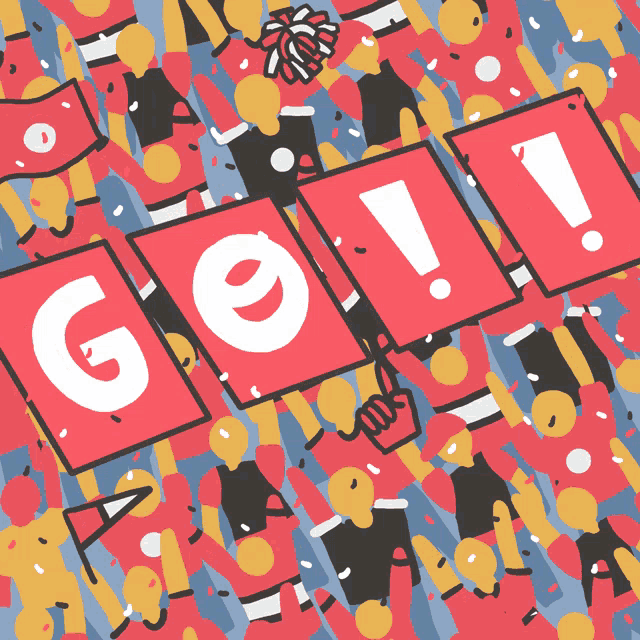 a group of people holding up signs that say go