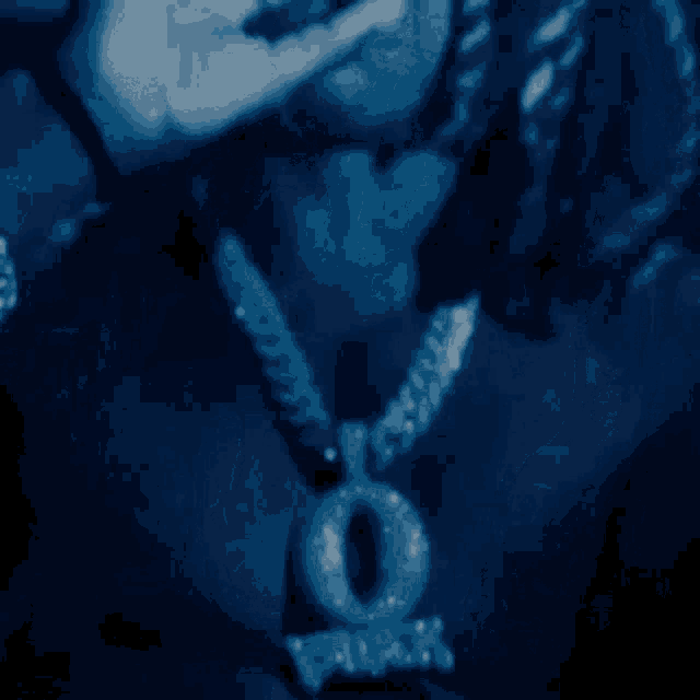 a close up of a person wearing a necklace with a pendant