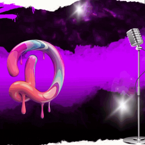 a purple background with a microphone and a colorful candy