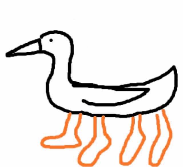 a drawing of a duck with orange legs and feet