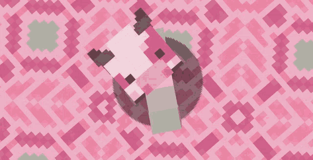 a pixel art of a cow on a pink and green background
