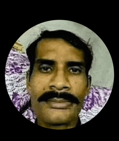 a man with a mustache is in a circle with a purple background