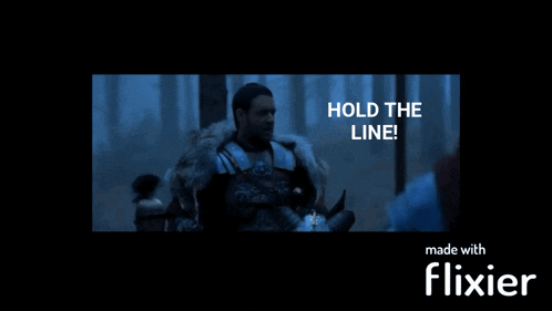 a man in armor says hold the line in a video made with flixier