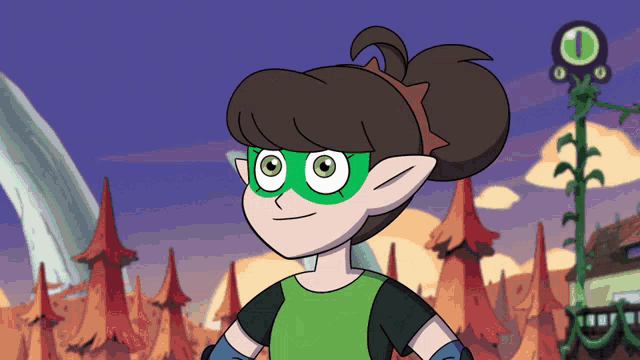 a cartoon character wearing a green mask and glasses