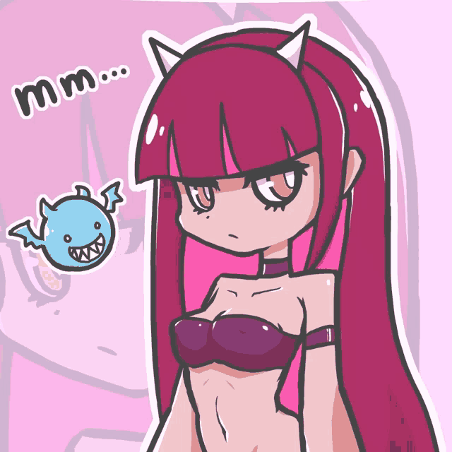 a cartoon drawing of a girl with horns and the word mm written on the bottom