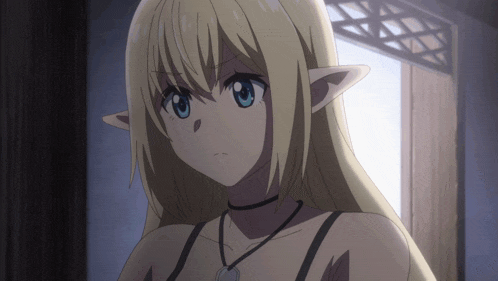 a girl with blonde hair and elf ears is wearing a choker