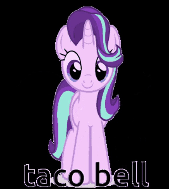 a purple pony with the words taco bell written below it