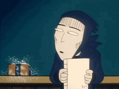 a cartoon character is holding a piece of paper with his tongue sticking out .