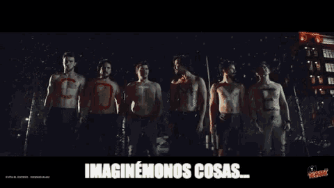 a group of men standing next to each other with the words imaginemonos cosas written below them