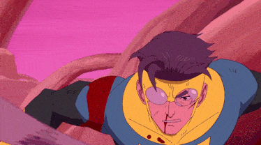 a cartoon drawing of a superhero with glasses and blood on his nose