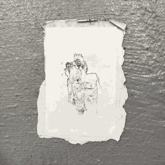 a drawing of a man 's back is on a piece of torn paper