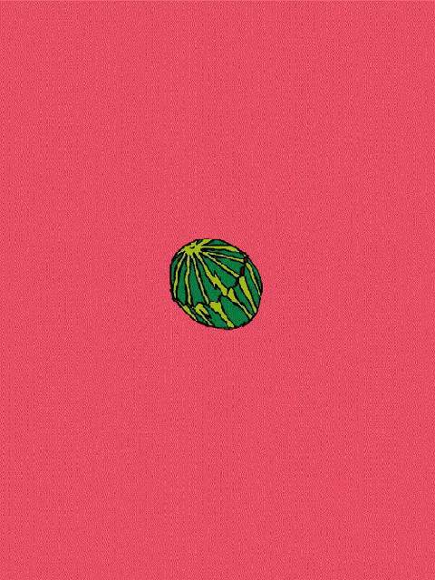 a pink background with three watermelons floating in the air