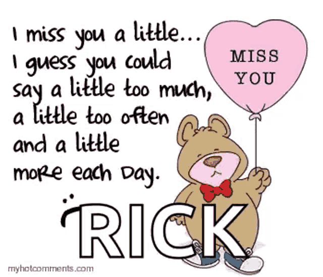 a teddy bear is holding a pink heart shaped balloon that says " i miss you a little "