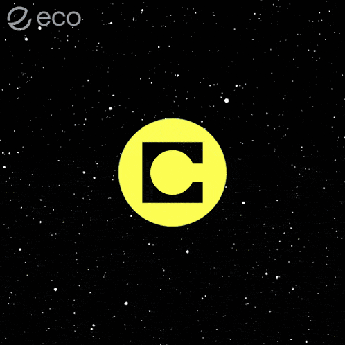 a yellow circle with a black letter c in the center