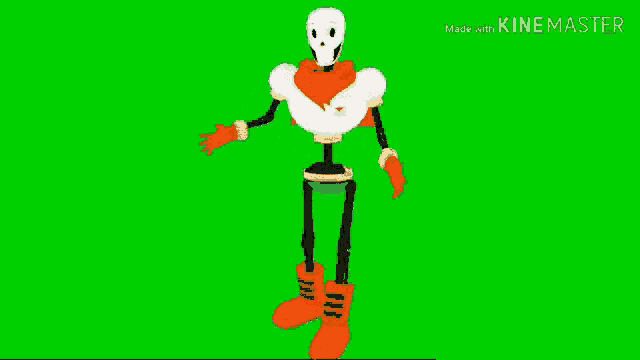 papyrus from undertale is standing on a green screen in a cartoon .
