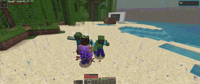 a screenshot of a minecraft game shows a zombie being killed by a person