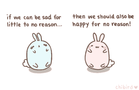 a cartoon of two rabbits with the words if we can be sad for little to no reason