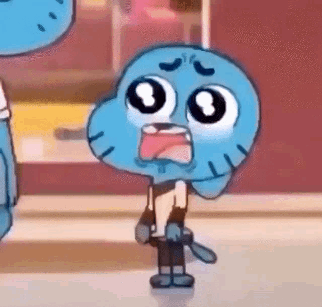 gumball from the amazing world of gumball is crying while standing on the ground .