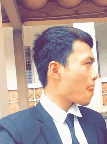 a man wearing a suit and tie looks to his left