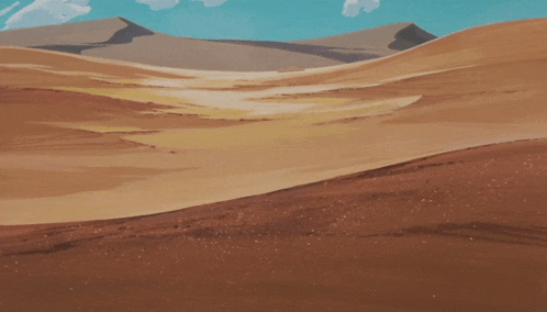 a painting of a desert landscape with a blue sky