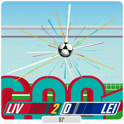 an illustration of a soccer game with the score liv 2 lei 87