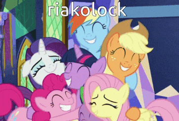 a group of ponies are hugging each other with the name riakolock written on the bottom