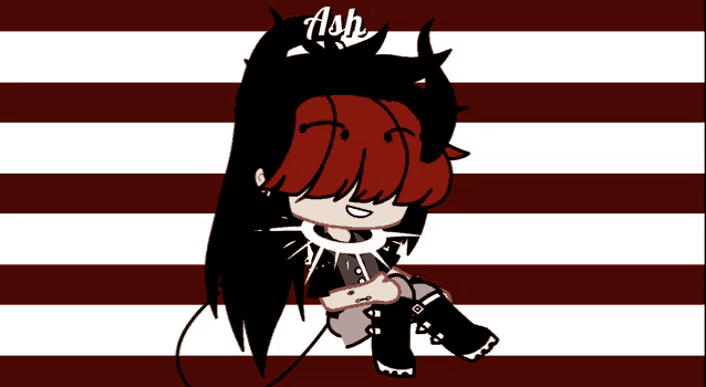 a drawing of a girl with red hair and the name ash