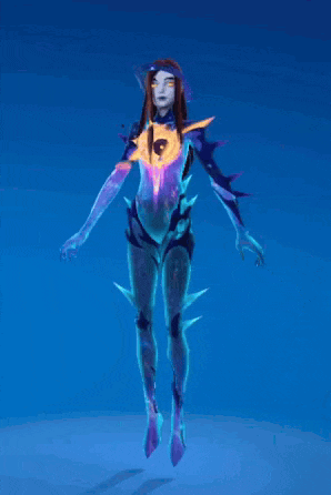 a video game character is flying through the air with a glowing circle around her head .