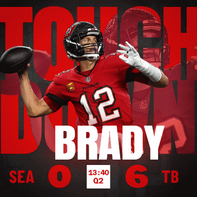 a poster for the tampa bay buccaneers football player brady throwing a football