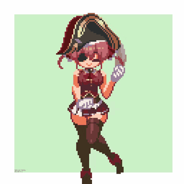 a pixel art of a girl in a pirate costume