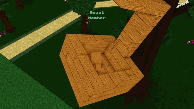 a fox is laying on a wooden platform with the words royal member on the bottom