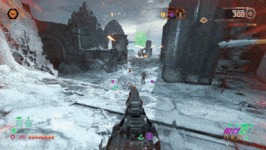 a video game screen shows a score of 308 points