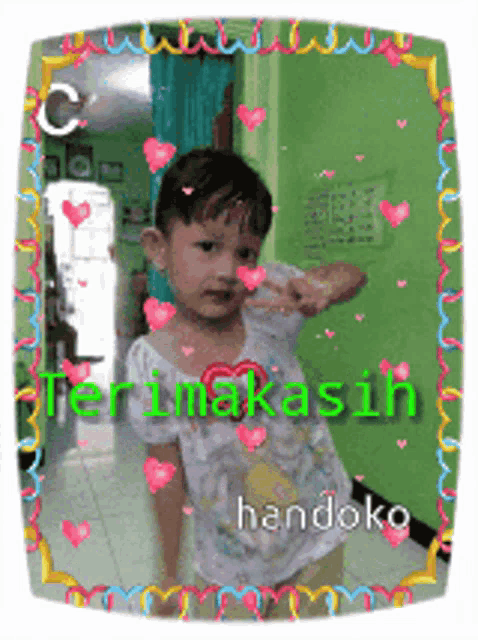 a picture of a little boy with the name handoko on the bottom right