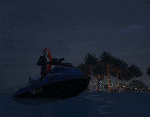 a woman is riding a jet ski in the ocean