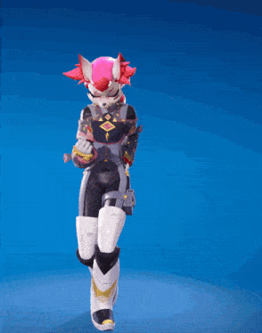 a cartoon character with pink hair and a sword in her hand
