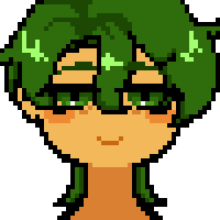 a pixel art drawing of a girl with green hair