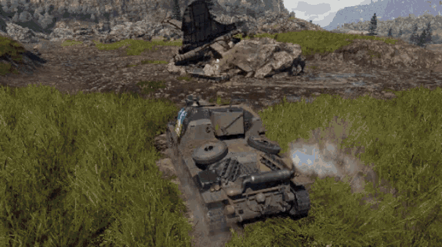 a tank with a blue and white flag on the side