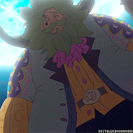 a cartoon drawing of a man with a beard and a purple dress