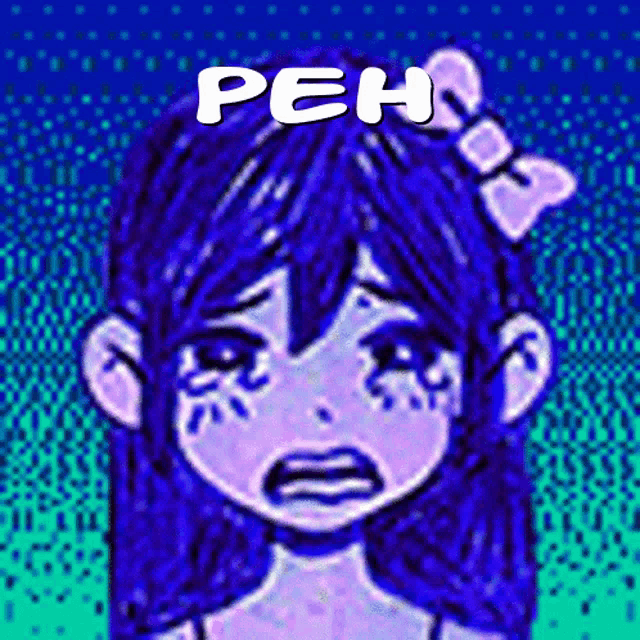 a drawing of a girl with a bow in her hair and the words " peh " on top