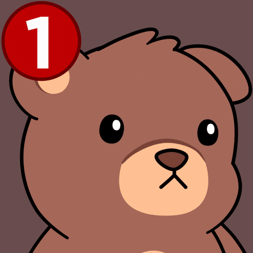 a brown teddy bear has a red circle with the number 1 on it