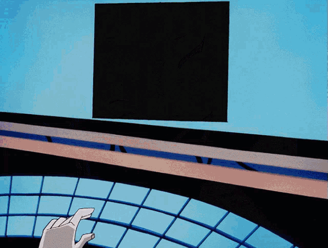 a hand is pointing at a screen with a square on it