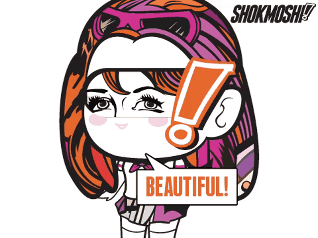 a cartoon drawing of a girl holding a sign that says beautiful