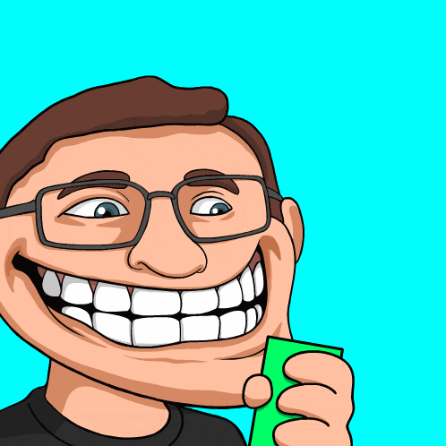 a cartoon of a man holding a green dollar bill