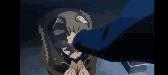 a man is putting his hand on a boy 's head in a cartoon .
