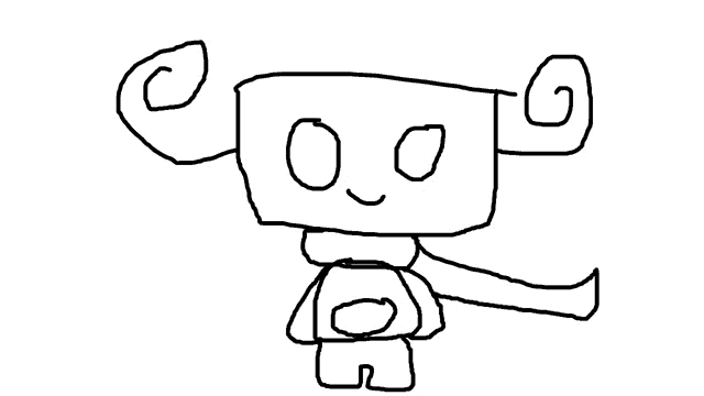 a black and white drawing of a cartoon character with a scarf around his neck .