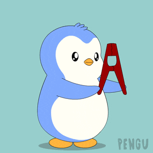 a cartoon penguin is holding a red object and says ahahahaha