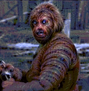 a pixelated image of a monkey with a beard