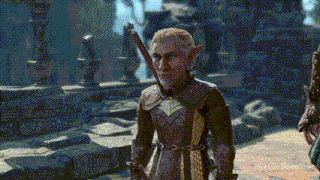 a man with a sword in his hand is standing next to a woman in a costume in a video game .