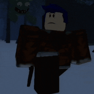 a cartoon character with blue hair is holding a gun in his hand