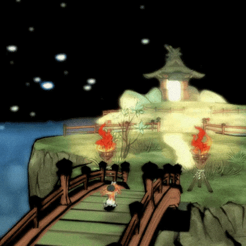 a cartoon drawing of a bridge over a river